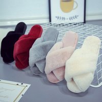 Crossed Furry Winter Large Indoor Plush Flat Floor Open Toe Warm Cotton Slippers