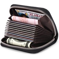 First Layer Cowhide Zipper Business Card Credit Card Cover Organ RFID Anti theft Brush Coin Purse