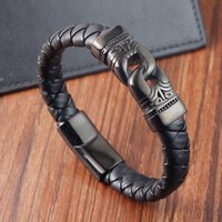 Men’s Jewelry Totem Bracelet Genuine Leather Braided Leather Stainless Steel Black Genuine Leather Bracelet Bracelet
