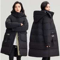 Women's Winter Long Puffer Coat With Hood, Oversized Fit, Thickened Down Alternative, Multiple Pockets, Knee-length Warm Jacket