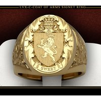 Unisex popular crown lion shield emblem ring gold plated royal seal men's ring