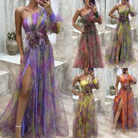 Clothing Party Mesh Diagonal Shoulder Dress Ins Casual Fashion Dress