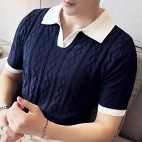 Clothing Summer Breathable Italian Matching Light Mature Polo Shirt V Lapel Elastic Texture Slim Short Sleeved Knitted Sweater