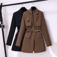 Clothing Chic Coffee Suit Windbreaker Jacket Autumn Style Fashionable Elegant Versatile Commuter Dress