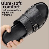 Men's Summer Fashion Genuine Leather Sandals European Style One Strap Non Slip