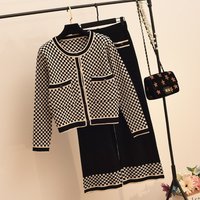 Clothing Buttons High age Knitted Two piece Suit Style Wide leg Pants
