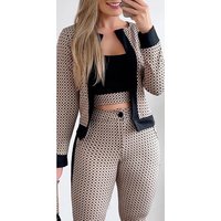Small Plaid Print Slim Fit Block Jacket Tights Suit
