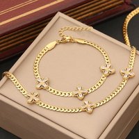 Versatile Personality Zircon Flower Collarbone Chain Fashion Stainless Steel Necklace Set European And American New