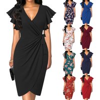 2023 European And American Cross-Border Trade Sweet Style Elegant Twist Slim Waist Ruched Solid Color Dress For Women