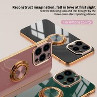 For iPhone 15 Pro Max Case For iPhone 14 13 12 11 Por Max 15 Plus 14 Plus Cover Electroplated Silicone Ring Holder
