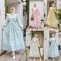 M298 Muslim New With Hollowed Out Embroidery And Ruffle Edge Patchwork Lace Floral Dress