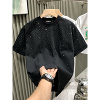 Marca de moda europea de moda ligera de lujo para hombres, pantalones cortos de Internet, celebridades, nicho, diamantes calientes, cuello redondo de