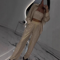 Clothing Loose Casual Sequined Suit Jacket Tube Top Wide Leg Pants Three Piece Set