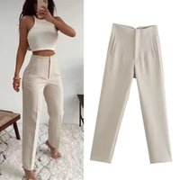 Fashion Office Wear High Waist Pants Formal Pants Office Outfits Pencil Trousers Pink White Pants