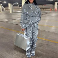 Clothing Printed Pocket Long sleeved Sweatshirt 2 piece Set Trousers Suit