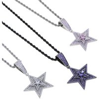 Trendy Hip Hop Star Pendant Necklace Stainless Steel Cubic Zirconia Jewelry Adjustable Chain White Pink Purple