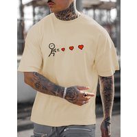 100% Pure Cotton Spring Autumn Fashion Short Sleeved Shooting Hearts Print Casual Slim Fit Versatile Top