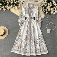  Floral Print Empire Waist Dress – Bell Sleeves & High Neck Elegant Boho Style