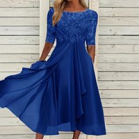 European American Foreign Trade Spring summer Bridesmaid Evening Lace Mid sleeve Hollowed out Chiffon