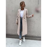  Long Wool Blend Trench Coat Notched Lapel – Classic Straight Cut Autumn & Winter