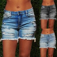 Clothing Ripped Raw Edge Denim Shorts Hot Pants
