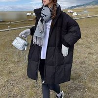 Winter Down Cotton Coat Thickened Long Puffer Jacket Korean Style Loose Fit Stand Collar Outerwear Pockets