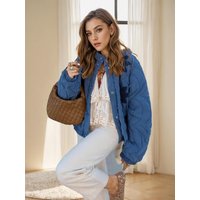 Elegant Stand Collar Embroidered Cotton Coat – Winter Long Sleeve Single Breasted Jacket Beige Blue Brown Army Green & Black