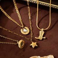 Jewelry Stainless Steel Western Cowboy Boot Hat Horseshoe Star Necklace Vacuum Plated 18K Finish