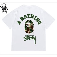 Stussy&Ape Co Branded Camo Logo Letter Camo Ape Pattern Printed Cotton Short Sleeved T-shirt For Men And Women
