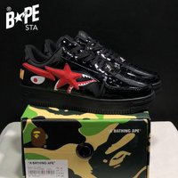 A BATHING-APE Classic Marvel-Lacquer Leather Splicing Fashion Board Shoes Air Force No.1 Board Shoes Unisex