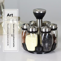 7 Piece Rotating Spice Jar Set Kitchen Seasoning Containers Swivel Base 