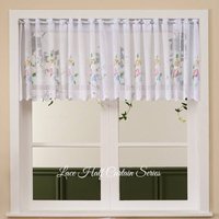 Lace Cafe Curtains Semi Sheer Short Curtains Kitchen Bedroom Polyester Sheer Window Panel Embroidery No Drill Easy Install