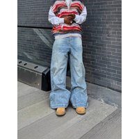 Clothing European American Style Loose Wide leg Jeans Street Trendy Washed Retro Loose Jeans Trendy Brand Wide leg Pants