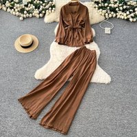 Women's Clothing Elegant Bow-Tie Blouse & High-Waisted Wide-Leg Pants Set – Chic Office To Evening Outfit