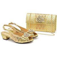 Women's Fashion High Heels Sandals Party Wedding Event Matching Rhinestone Embellished Flower Buckle Dress Shoes Bag Set
