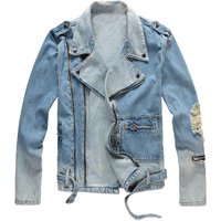 Clothing American Retro Hole Motorcycle Denim Jacket Jacket Destroyed Slim Fit Jacket Autumn Winter 404