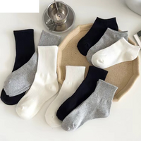 Unisex Socks Spring Summer Breathable Absorbent Men And Women Ins Black And White Solid Color Mid-tube Socks Tall Couple Boat Socks