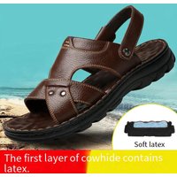 Men’s Shoes Men's Summer New Genuine Leather Beach Shoes Men's Latex Soft Bottom Leather Sandals Dual Purpose Non Slip Daddy Sandals