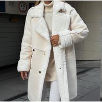 Winter Furry Suede Coat Suit Collar Long Cardigan Long Sleeve Plush Jacket