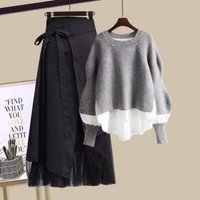 Clothing autumn suits stylish tops to cover belly make you look thin versatile dress two piece suit