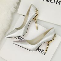 Pointed single shoes Women's wedding shoes Red bridal shoes Metal hollow-out suede stiletto heels
