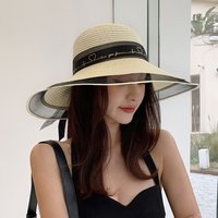 Straw See through Bow knot Decor Mesh Patchwork Bandage Large Brim Anti UV Sun Protection Elegant Vacation