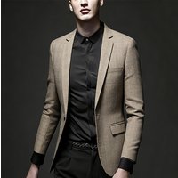 Modern Men's Business Casual Wool Blend Checkered Blazer - Slim Fit Single Breasted Suit Jacket For Office & Leisure