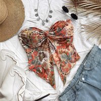 Clothing Printed Asymmetrical Hem Vest Holiday Style Wrapped Chest Cross Strapless Top Off Shoulder Top