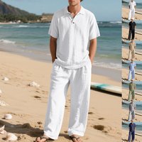 Summer Autumn American Loose Beach Linen Breathable Casual Large Lapel Trousers Suit
