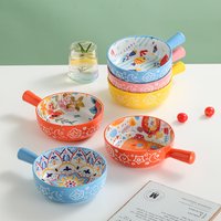 Ceramic Bowl Handle Cute Cartoon Design Fruits Salad & Noodles Oven Safe