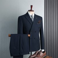 Traje cruzado azul para hombre, ropa formal, traje de padrino de boda, traje informal de negocios para hombre