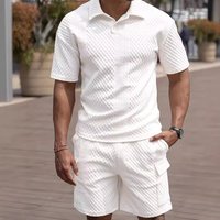Clothing Summer Casual Button Down Lapel Shirt Solid Short Sleeved Shorts Suit