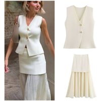 Elegant Solid Knit Vest & Pencil Skirt Set – High Waisted Office Dress