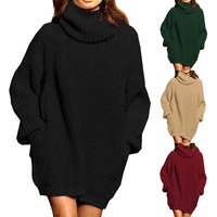 Women's autumn and winter fashion long sleeve turtle neck ladies long knit dress women's dress